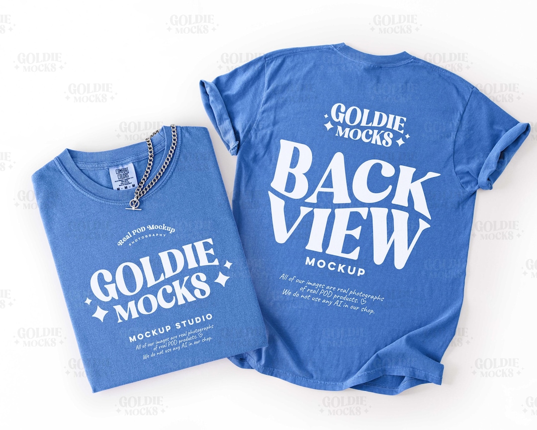 Comfort Colors C1717 Flo Blue Tshirt Front Back Mockup | 1717 Flo