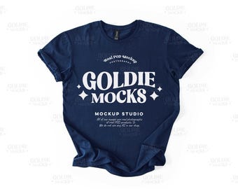Gildan 64000 Navy Shirt Flat Lay Mockup | G640 Navy Tshirt Mock-up | Real Product Mock | Simple Minimal Basic Plain Background Flatlay