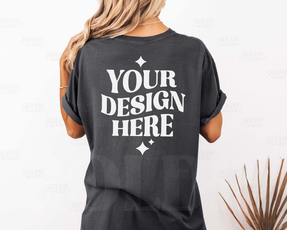 Comfort Colors C1717 Pepper Shirt Back Mockup | Back of 1717 Grey T-shirt Mock-up | Real Model Mock | Minimal Long Untucked Tshirt Back View