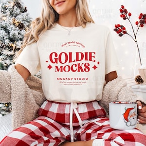 Bella Canvas 3001 Natural Tshirt Mockup | BC 3001 Natural Shirt Mock-up | Real Model Mock | Cozy Casual Flannel Christmas Holiday Aesthetic