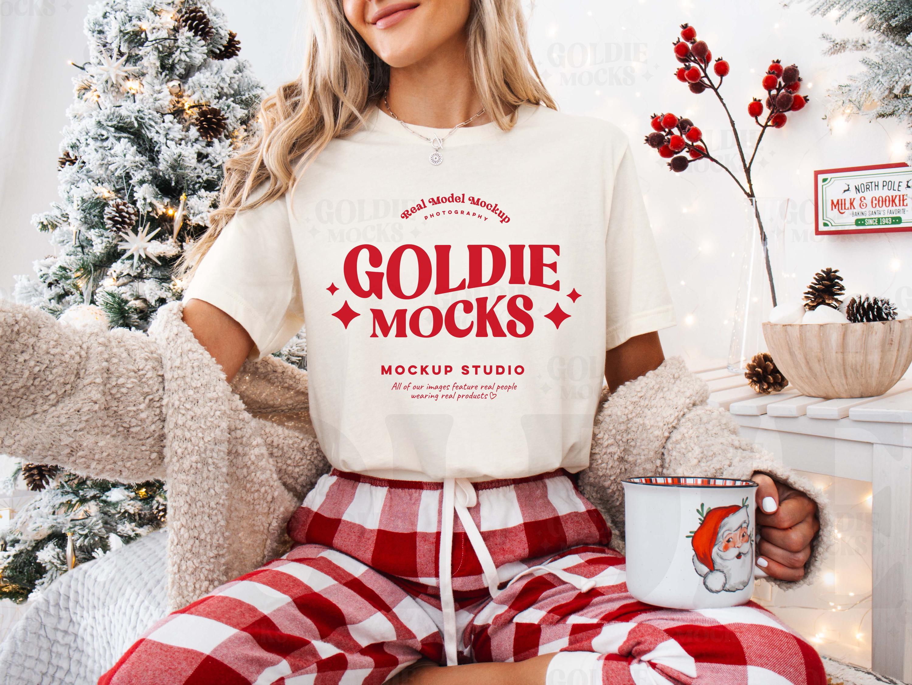 Bella Canvas 3001 Natural Tshirt Mockup | BC 3001 Natural Shirt Mock-up | Real Model Mock | Cozy Casual Flannel Christmas Holiday Aesthetic