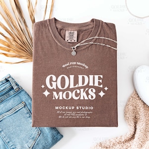 Comfort Colors C1717 Espresso Shirt Flat Lay Mockup | 1717 Brown Folded Tshirt Mock-up | Real Product Mock | Neutral Boho Flatlay Aesthetic