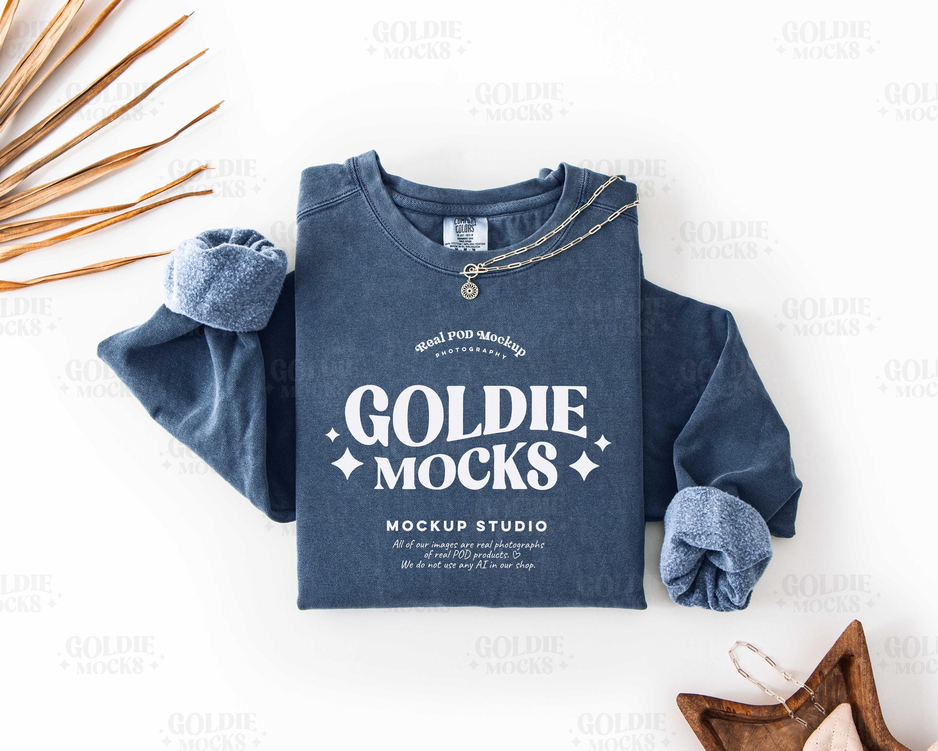 Comfort Colors C1566 Denim Sweatshirt Mockup | CC 1566 Blue