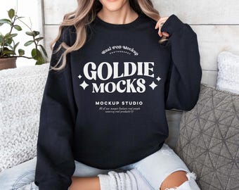 Gildan 18000 Black Sweatshirt Mockup | G180 Black Crewneck Mockup | Model Mock | Gildan 18000 Black Sweater | Cozy Oversized Simple Mockup
