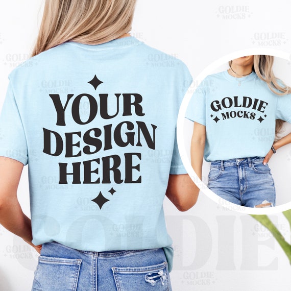 Comfort Colors C1717 Chambray Shirt Front & Back Mockup | 1717