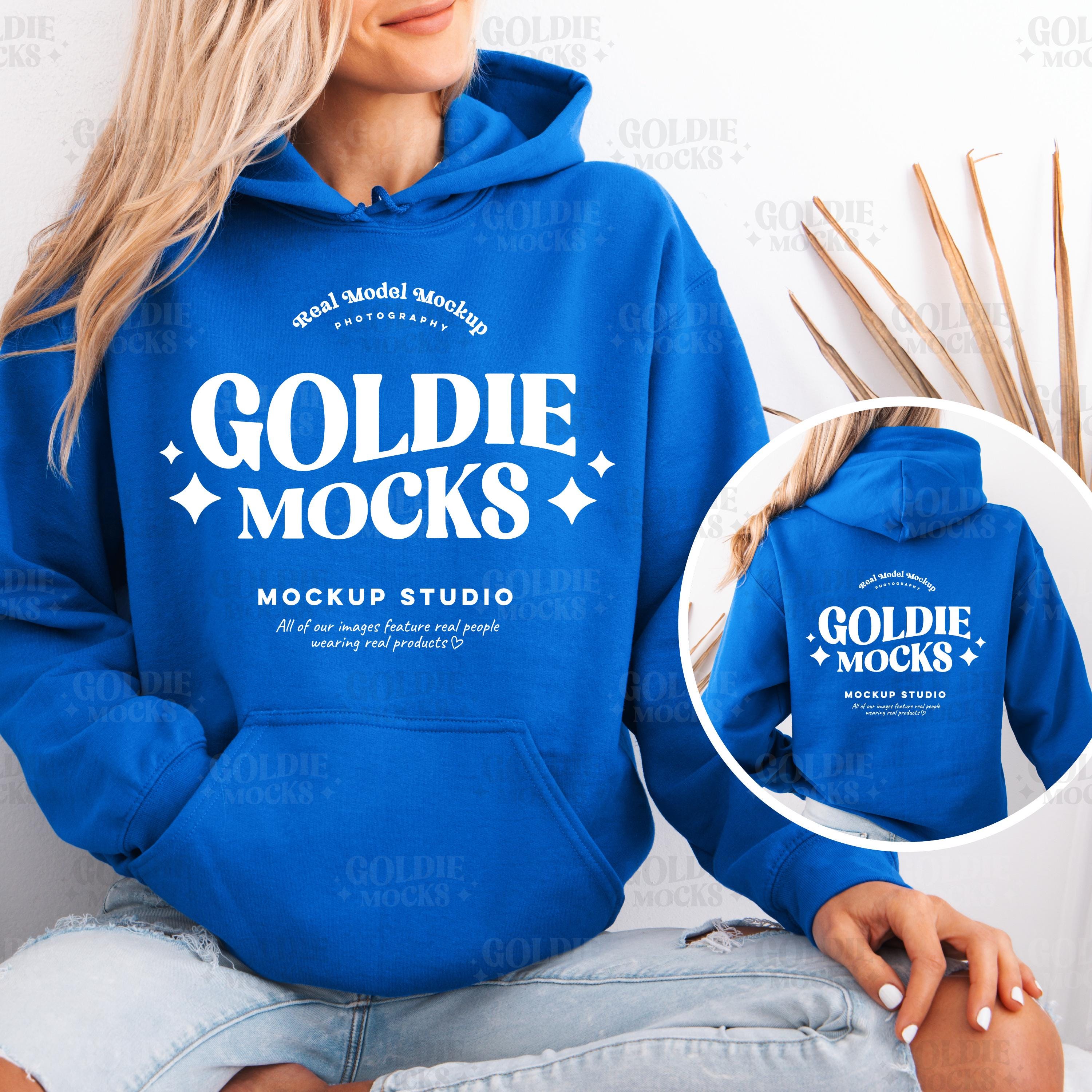 Gildan 18500 Royal Blue Hoodie Front & Back Mockup | G185 Blue