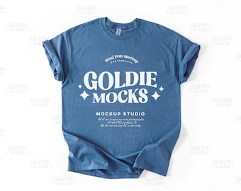 Gildan 5000 Indigo Shirt Flat Lay Mockup | G500 Blue Tshirt Mock-up | Real Product Mock | Basic Simple Minimal Plain Background Flatlay
