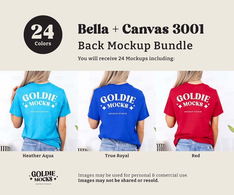 Bella Canvas 3001 Tshirt Back Mockup Bundle | BC 3001 Shirt Back View Mock-up Bundle | Real Model Mock | Minimal Back of T-Shirt Mockups image 9