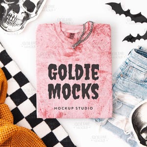 Maqueta de camisa arcilla Comfort Colors C1745, diseño plano / Maqueta de camiseta arcilla Halloween Colorblast 1745 / Maqueta de producto real / Estética espeluznante y moderna