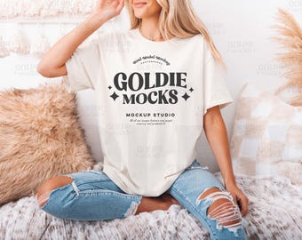 Gildan 5000 Natural Tshirt Mockup | G500 Natural T-shirt Mockup | Real Model Mock | Gildan Simple Tee | Minimal Neutral Boho Aesthetic Shirt