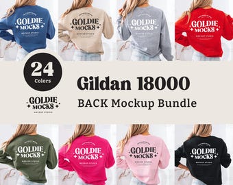 Gildan 18000 Sweatshirt Back Mockup Bundle | Back View G180 Crewneck Sweatshirt Mockup Bundle | Real Model Mock | Simple Casual Neutral Boho