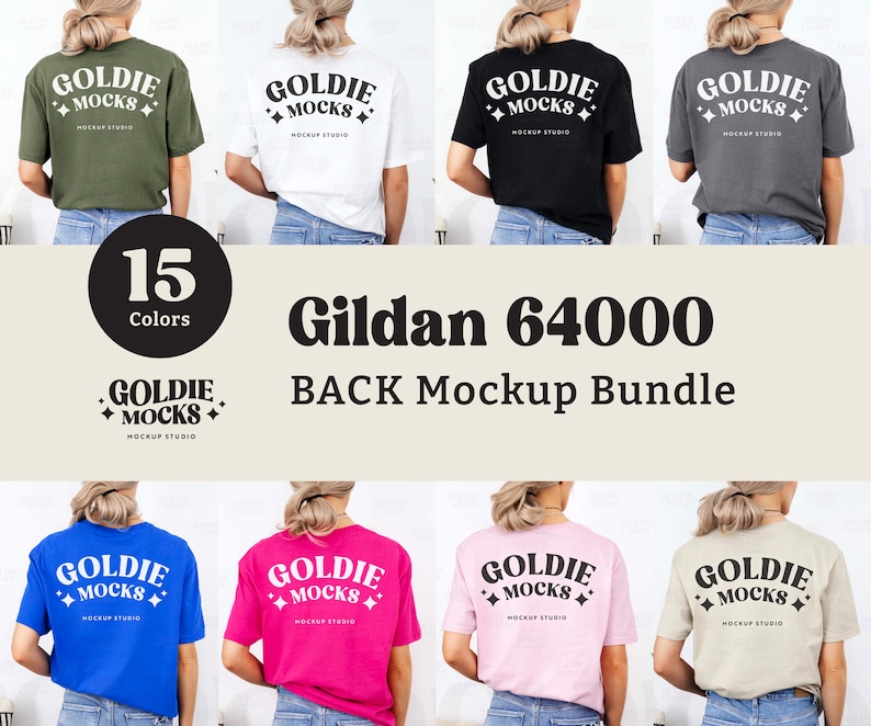 Gildan 64000 Tshirt Back Mockup Bundle | Back G640 T-Shirt Mock-up Bundle | Real Model Mock | Back View Neutral Simple Gildan 640 Tee Shirt image 1