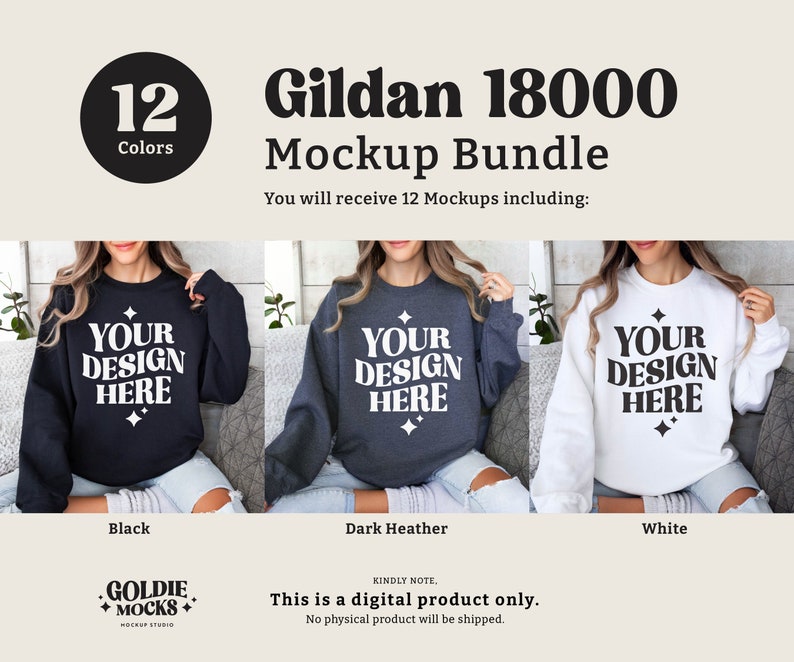 Gildan 18000 tröja mockup-paket | G180 rund hals mockup-paket | Modellmockup | Neutral Casual Enkel Höst Vinter Gildan 18000 mockups bild 2