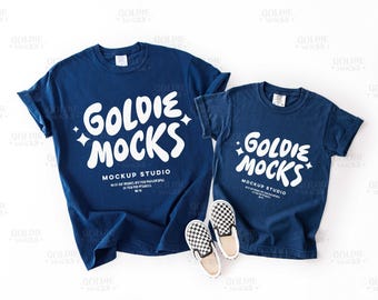 Comfort Colors C9018 C1717 True Navy Family Tshirt Mockup | 9018 1717 Navy Adult Youth T-Shirt Mock | Matching Mother Daughter Son Kids Mock