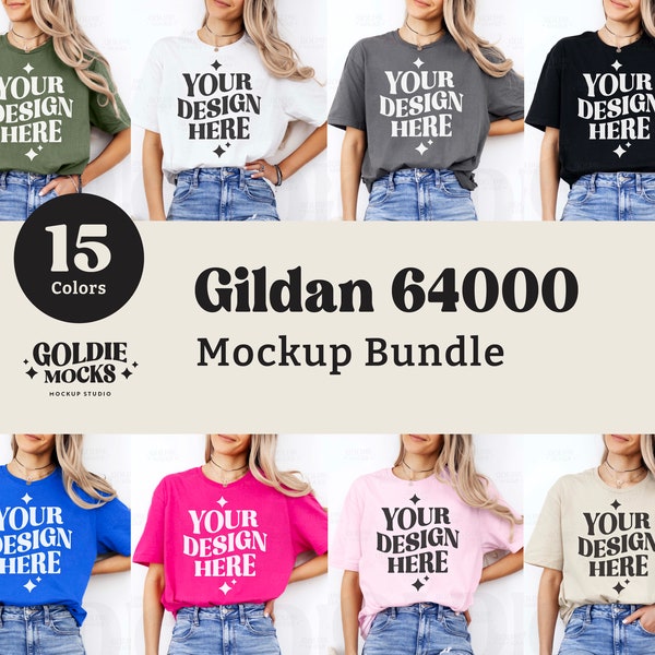 Gildan 64000 Tshirt Mockup Bundle | G640 T-Shirt Mock-up Bundle | Real Model Mock | Neutral Simple Spring Summer Gildan 640 Tee Shirt Mocks