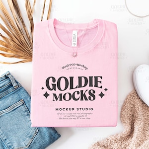 Bella Canvas 3001 Pink Shirt Flat Lay Mockup | BC 3001 Pink Folded Tshirt Mock-up | Real Product Mock | Neutral Boho Flatlay Aesthetic Tee