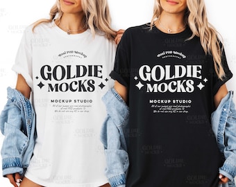 Comfort Colors C1717 White & Black Group Shirt Mockup | 1717 Black White T-shirt Mock-up | Real Model | Trendy Bachelorette Double Mock