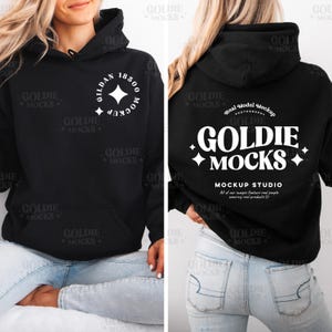 Gildan 18500 Black Hoodie Front & Back Mockup | G185 Black Hooded Sweatshirt Split Mock-up | Real Model Mock | Simple Minimal Dual Back View