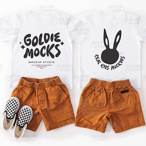 Rabbit Skins 3321 Maquette de t-shirt blanc à l'avant et à l'arrière | 3321 Maquette de t-shirt blanc pour tout-petit | Produit fictif réel | Chemise simple double vue pour enfants