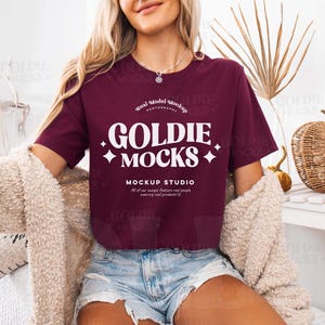 Bella Canvas 3001 Maroon Shirt Mockup | 3001 Maroon T-shirt Mock-up | Real Model Mock | Trendy Neutral Cozy Summer Fall Boho Aesthetic Shirt