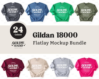 Gildan 18000 Sweatshirt Mockup Bundle | G180 Crewneck Flat Lay Mock-up Bundle | Real Flatlay Mock | Simple Minimal Basic Plain Background