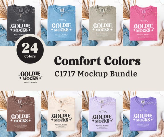 Comfort Colors C1717 Tshirt Flat Lay Mockup Bundle | CC 1717 T-Shirt Folded Flatlay Mock-up Bundle | Real Product | Neutral Boho Aesthetic