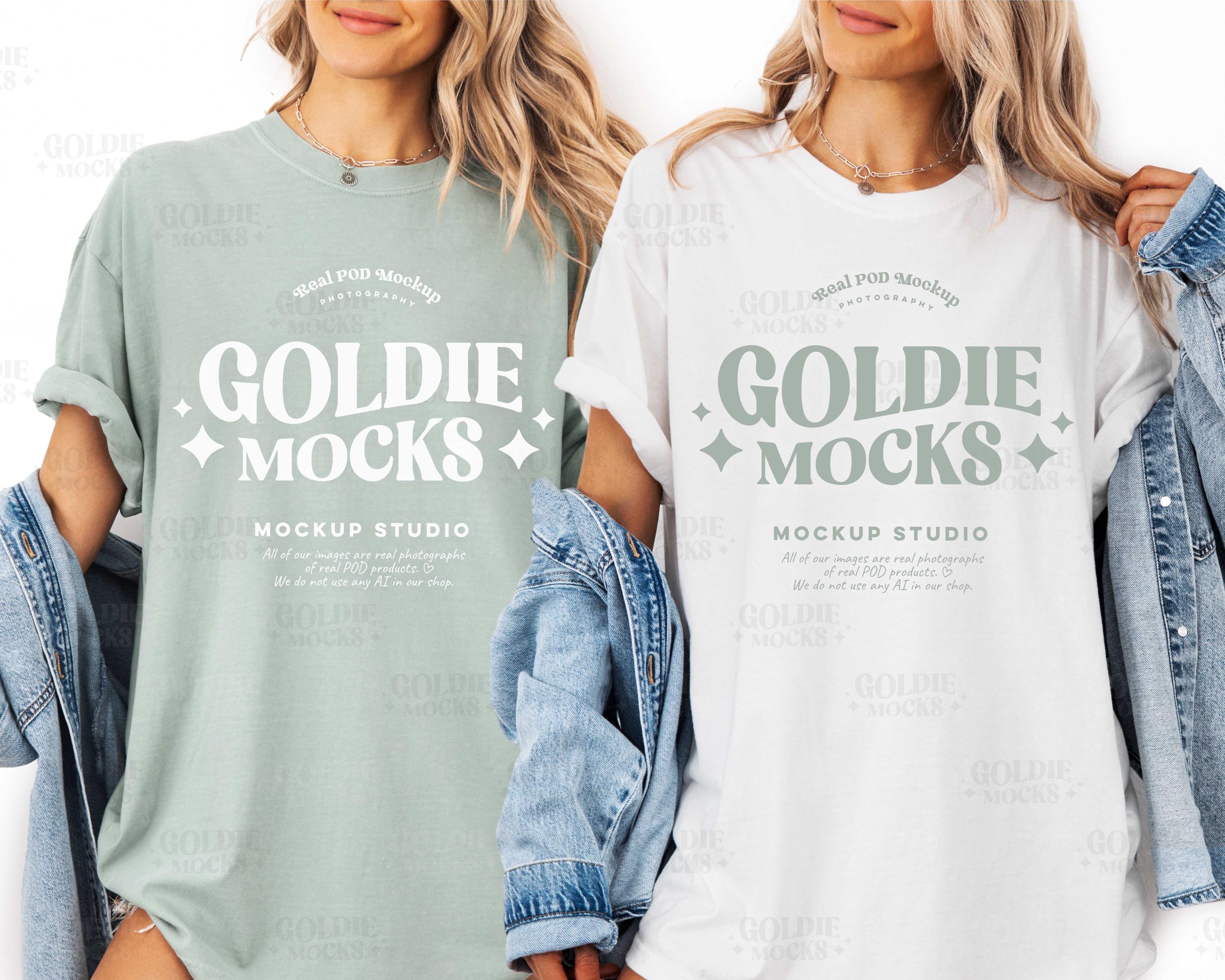 Comfort Colors C1717 White & Bay Group Shirt Mockup | 1717 White Bay Green T-shirt Mock-up | Real Model | Trendy Bachelorette Double Mock