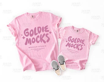Comfort Colors C9018 C1717 Blossom Family Tshirt Mockup | 9018 1717 Pink Adult Youth T-Shirt Mock-up | Matching Mother Daughter Kids Mock