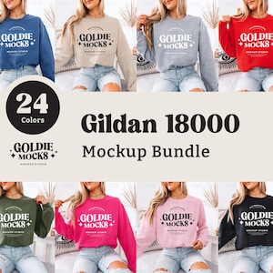Gildan 18000 Sweatshirt Mockup Bundle | G180 Crewneck Sweatshirt Mock-up Bundle | Real Model Mock | Trendy Casual Neutral Boho Aesthetic