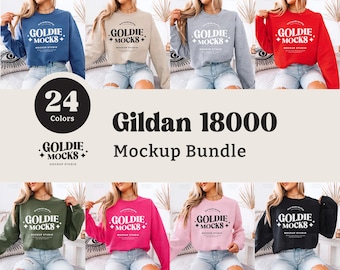 Gildan 18000 Sweatshirt Mockup Bundle | G180 Crewneck Sweatshirt Mock-up Bundle | Real Model Mock | Trendy Casual Neutral Boho Aesthetic