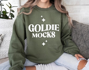 Gildan 18000 Military Green Sweatshirt Mockup | G180 Green Crewneck Mock-up | Model Mock | Gildan 18000 Military | Casual Everyday Aesthetic