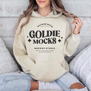 Gildan 18500 Sand Hoodie Mockup | G185 Hooded Sweatshirt Mockup | Model Mock | Gildan 18500 Hoodie | Simple Beige Tan Hooded Sweatshirt Mock