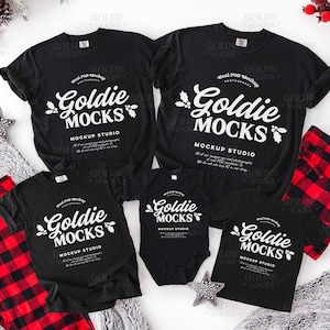 Komfort Farben Familie schwarzes Shirt Mockup | Weihnachten CC 1717 9018 Kaninchenfelle 3321 4400 Schwarz Mock | Echtes Foto | Passende Tshirts Gruppe