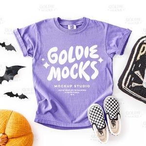 Comfort Colors C9018 Violet Tshirt Mockup | 9018 Purple Youth T-Shirt Mock-up | Real Product Mock | Fun Trendy Halloween Fall Kids Tee Shirt