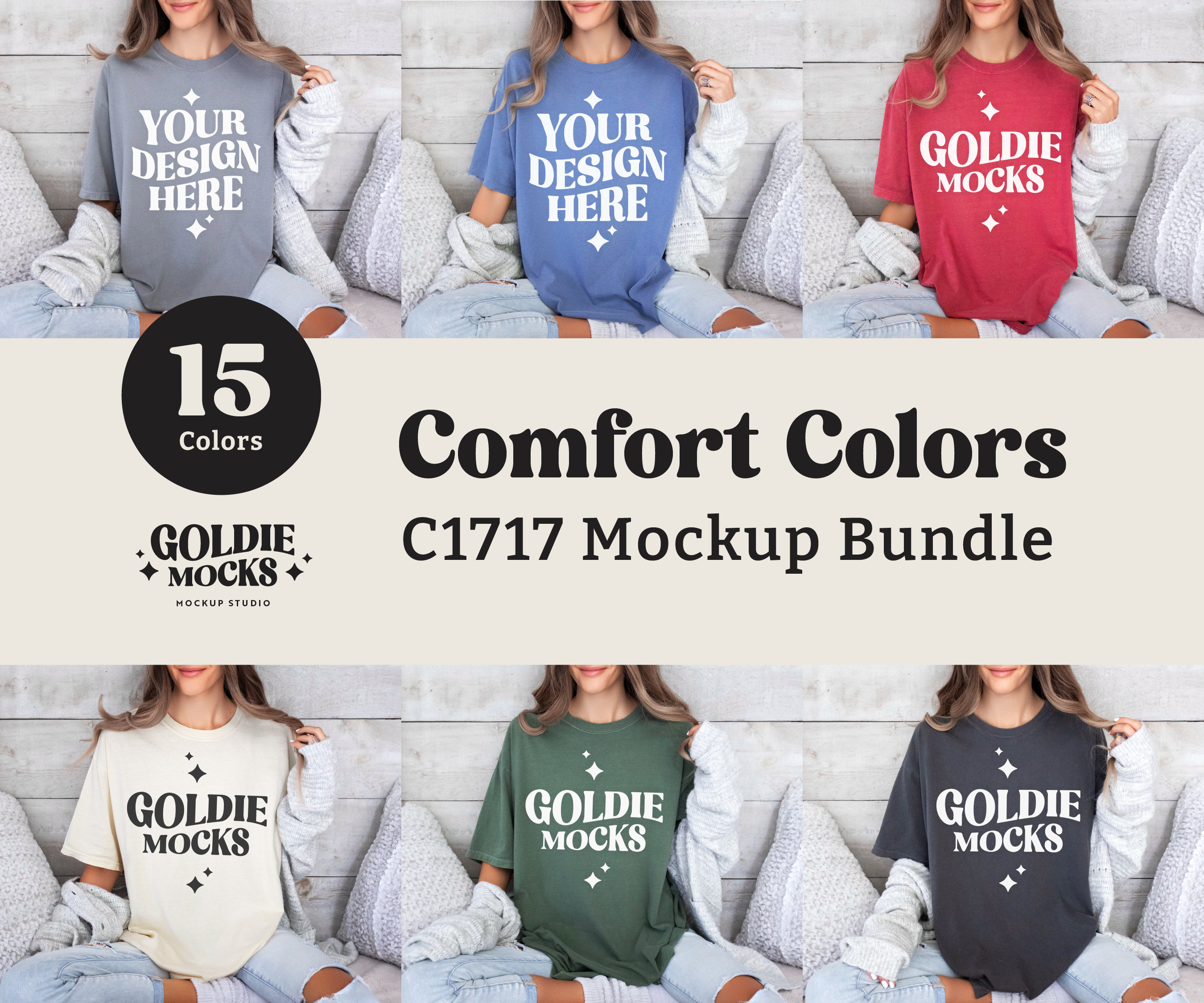Comfort Colors C1717 Tshirt Mockup Bundle | C1717 Shirt Mock-up Bundle | Model | Neutral Casual Aesthetic | Simple Fall Winter CC Mocks