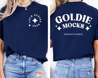 Gildan 5000 Navy Tshirt Front & Back Mockup | G500 Navy Blue T-shirt Front Back Split View Mockup | Real Model Mock | Simple Casual Trendy