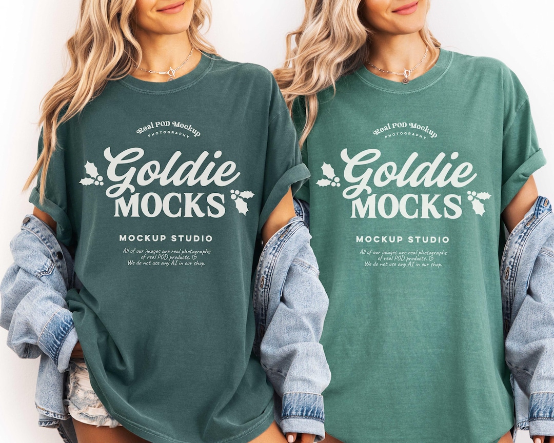 Comfort Colors C1717 Light Green & Blue Spruce Group Shirt Mockup