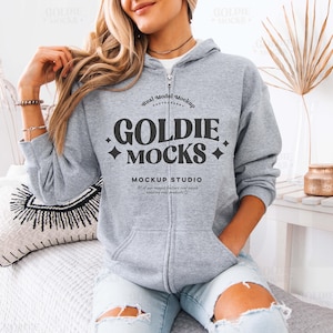 Gildan 18600 Sport Grey Full-Zip Hoodie Mockup | G186 Sport Grey Zip Up Hooded Sweatshirt Mock-up | Real Model Mock | Neutral Casual Trendy