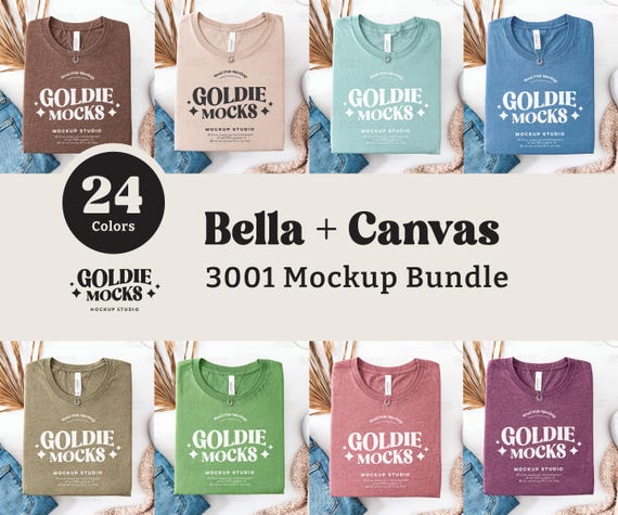 Bella Canvas Tshirt Mockup Bundle | BC 3001 T-Shirt Flat Lay Mock-up Bundle | Real Product | Trendy Neutral Boho Aesthetic Folded Flatlay