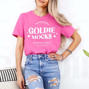 Bella Canvas 3001 Charity Pink Tshirt Mockup | 3001 Pink T-shirt Mockup | Real Model Mock | Simple Neutral Aesthetic Minimal Casual Shirt