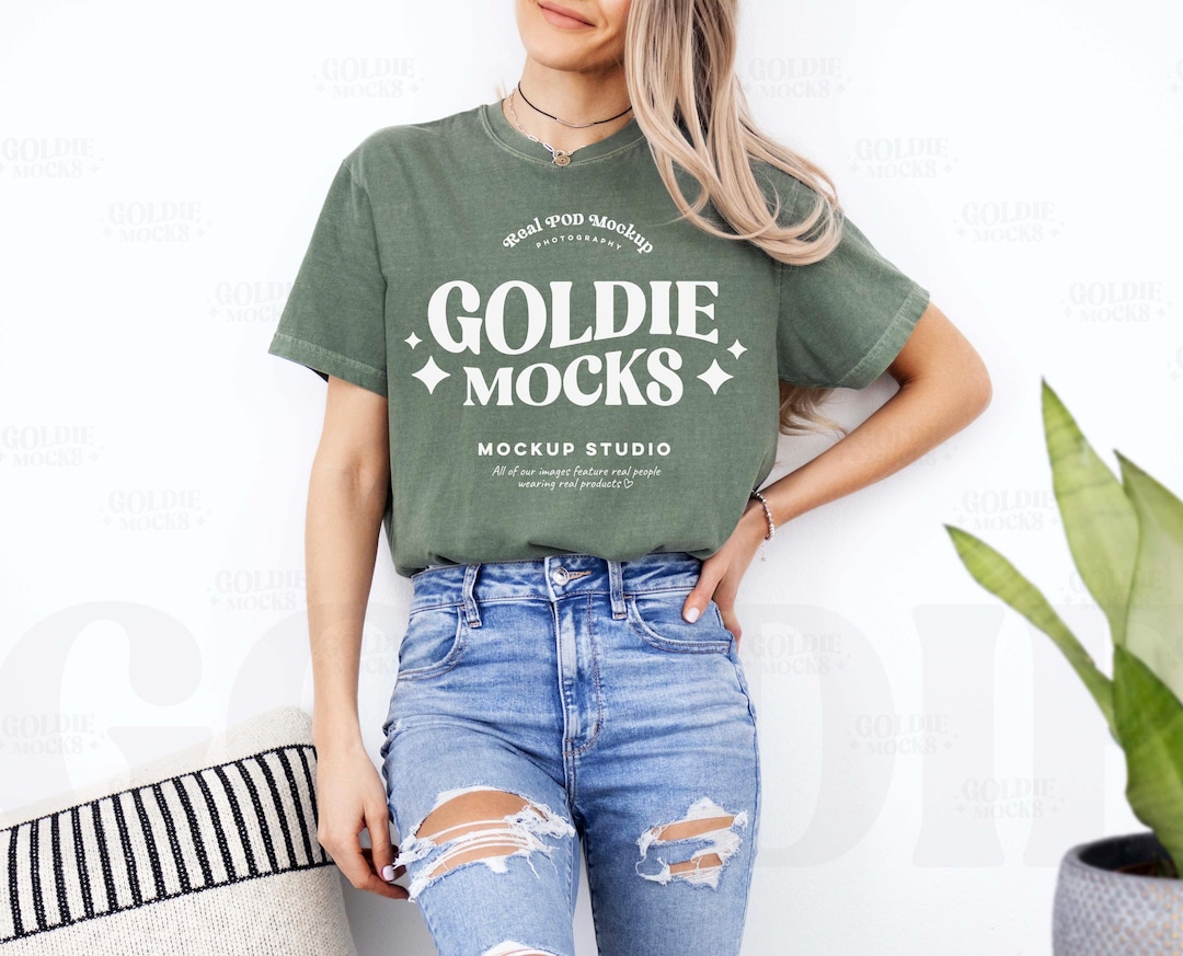 Comfort Colors C1717 Moss Shirt Mockup | CC 1717 Earthy Moss Green