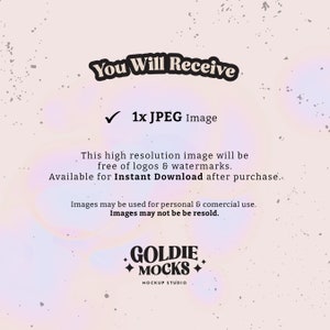 May include: A digital download mockup product listing with the text "You Will Receive 1x JPEG Image". The text is in a bold, black font with a white outline. The background is a light pink with a subtle gradient and a speckled pattern.