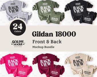 Zestaw makiet przodu i tyłu bluzy Gildan 18000 | Zestaw płaskiego swetra z okrągłym dekoltem G180 | Prawdziwe zdjęcie | Prosty, podstawowy, minimalistyczny, dwustronny model