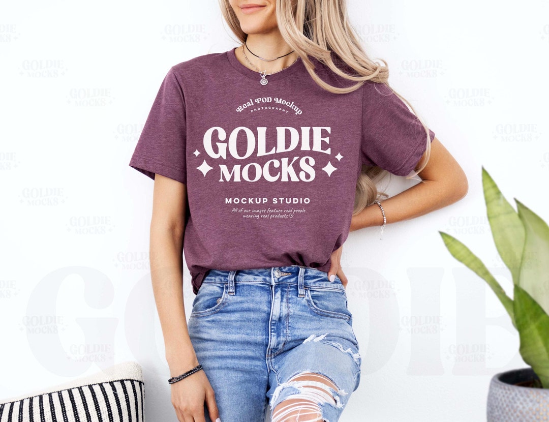 Maquette de t-shirt grenat chiné Bella Canvas 3001 3001 Maquette