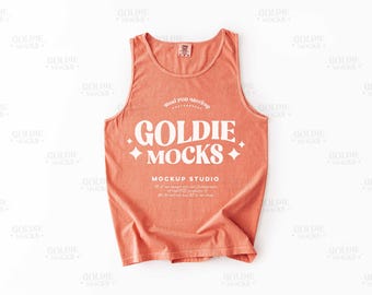 Comfort Colors 9360 Terracotta Tank Top Mockup | Minimal C9360 Flatlay | Real Product Photo