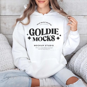 Gildan 18500 White Hoodie Mockup | G185 Hooded Sweatshirt Mockup | Model Mock | Gildan 18500 Hoodie | Oversized Simple White Hoodie Mock-up