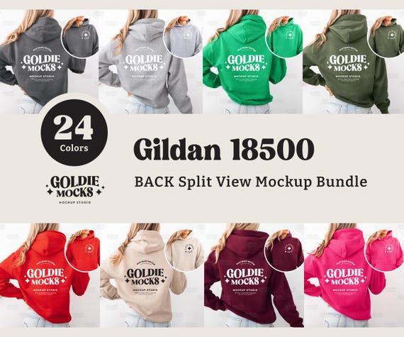 Gildan 18500 Hoodie Back Mockup Bundle | G185 Hooded Sweatshirt Back & Front Detail Split View Bundle | Real Model Mock | Minimal Dual View