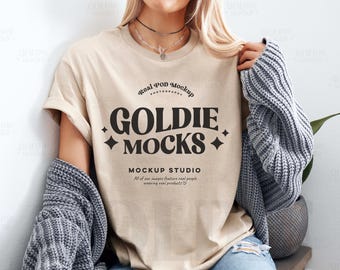 Gildan 5000 Sand Tshirt Mockup | G500 Sand tan Beige T-shirt Mock-up | Real Model Mock | Cozy Simple Untucked Trendy Styled Casual Aesthetic