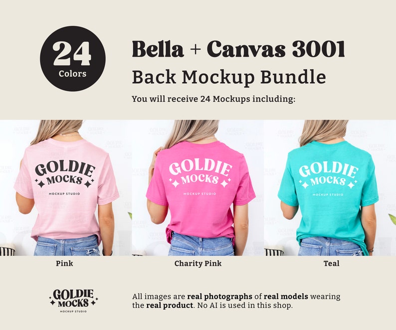 Bella Canvas 3001 Tshirt Back Mockup Bundle | BC 3001 Shirt Back View Mock-up Bundle | Real Model Mock | Minimal Back of T-Shirt Mockups image 7