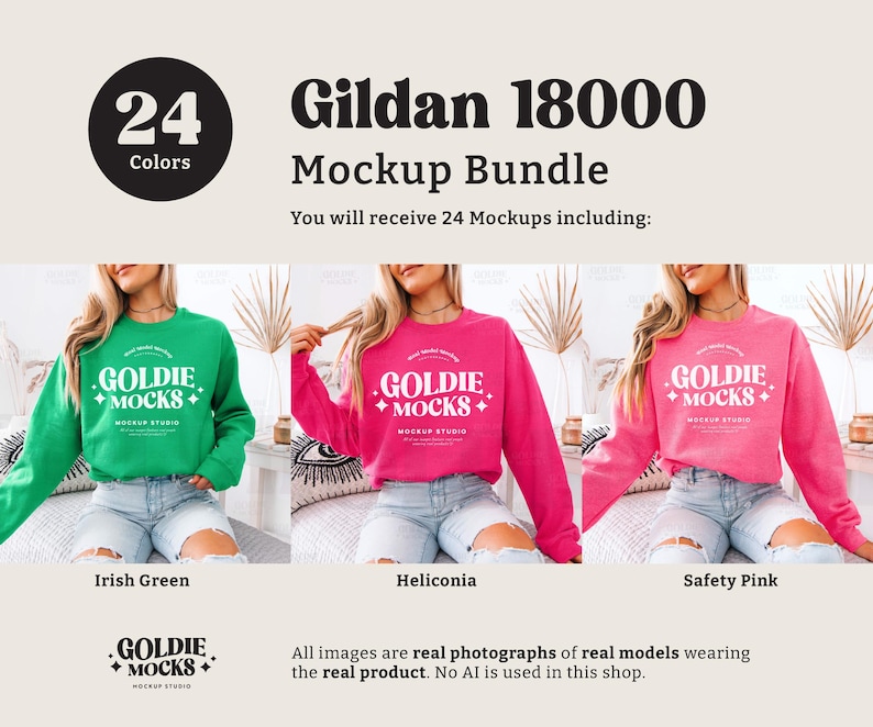 Gildan 18000 Sweatshirt Mockup Bundle | G180 Crewneck Sweatshirt Mock-up Bundle | Real Model Mock | Trendy Casual Neutral Boho Aesthetic image 7